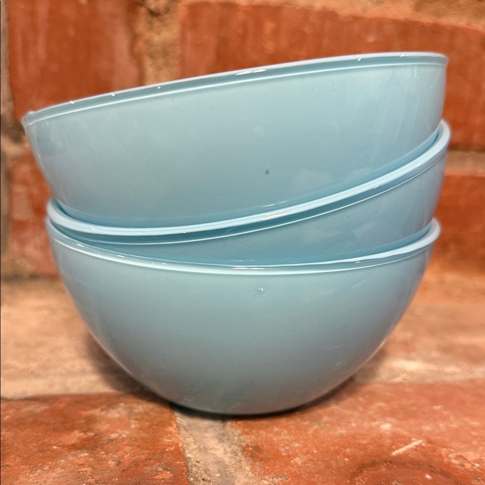 Handmade Set of Three Light Blue Glass Bowls